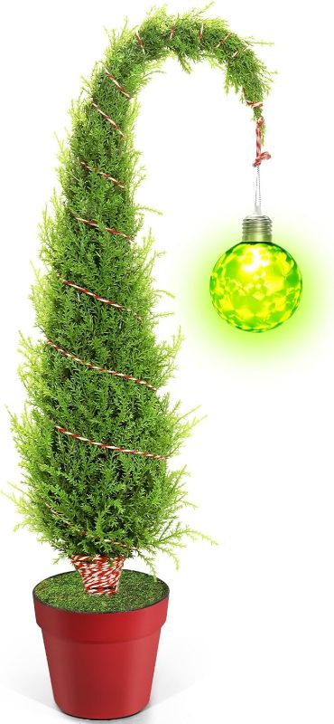 Photo 1 of 2FT Table Top Christmas Tree, Curved Mini Christmas Tree, Christmas Decorations Small Christmas Tree Indoor/Outdoor Grinchs Christmas Trees for Yard Front Porch Decor Potted