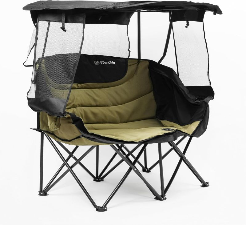 Photo 1 of Double Camping Chair with Canopy, Folding Two-Person Seat, Portable Outdoor Loveseat with Shade, Folding Chair for Beach, Lawn, and Outdoor Activities