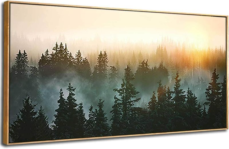 Photo 1 of Living Room Wall Art Sunrise Misty Forest 24"x48" Modern Home Wall Decor Plants Wall Decorations Framed Artwork for Bedroom Dining Room Office Hotel