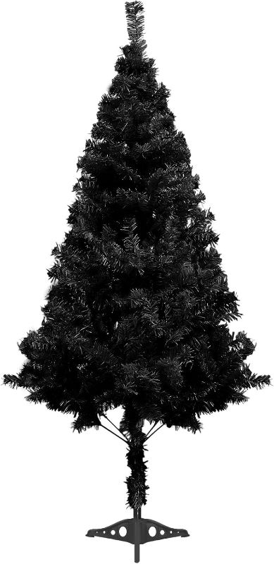 Photo 1 of 5ft Halloween Black Christmas Tree for Home, Office, Party Decoration, Artificial Christmas Tree for Xmas Seasonal Holiday Decoration Indoor Outdoor (Black-5ft)