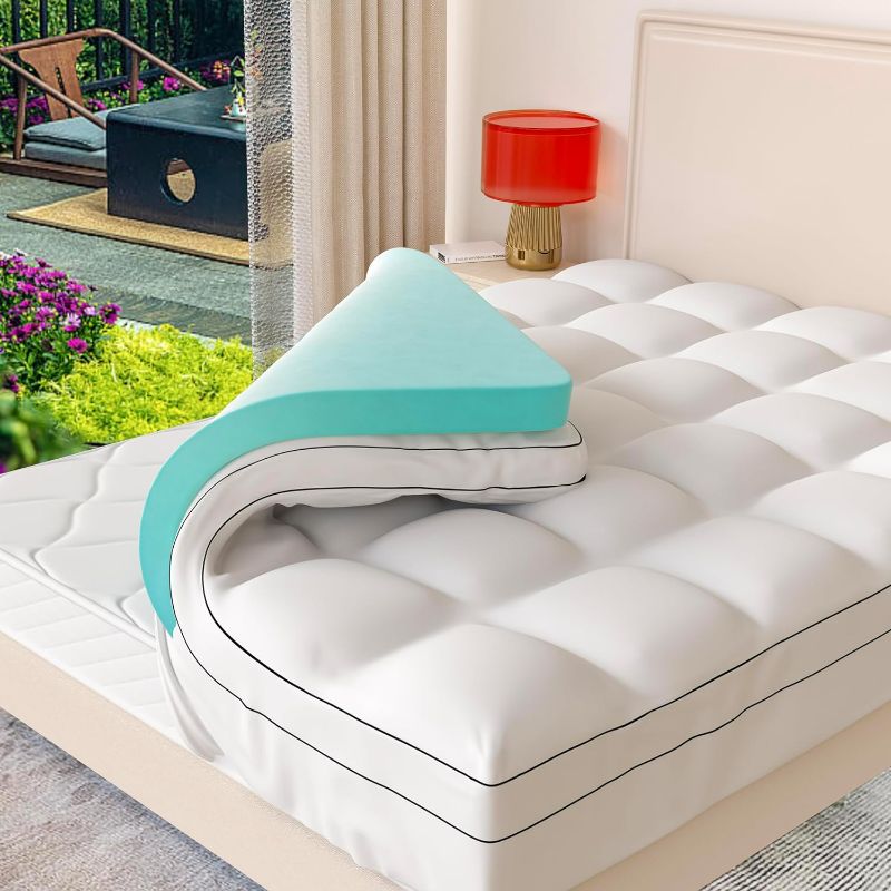 Photo 1 of Memory Foam Mattress Topper Queen Size, Dual Layer 4 Inch Mattress Pad,2 Inch Gel Memory Foam Plus 2 Inch Pillow Top Cover with 8-21 Inch Deep Pocket
