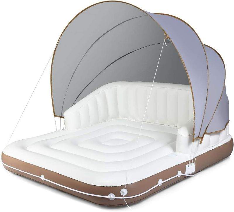 Photo 1 of Giantex Canopy Island Inflatable Lounge, Floating Island Raft w/SPF50+ Retractable Detachable Sunshade, 71" x 71" Inflatable Pool Float Canopy w/2 Cup Holders Backrest Armrest for Pool Lake River