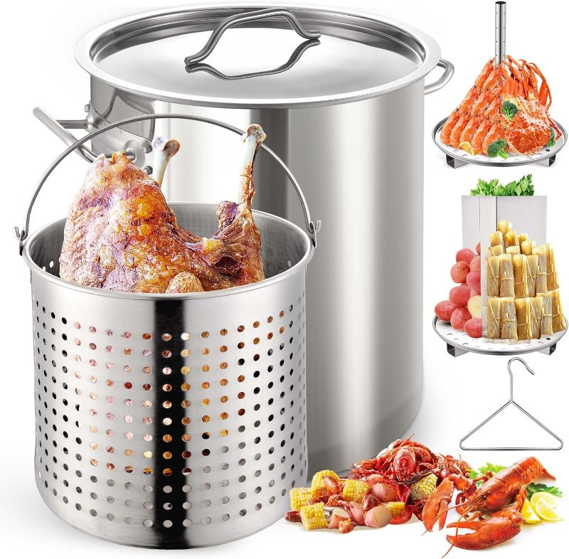 Photo 1 of ARC 40QT Stainless Steel Stock pot 6-Piece For Turkey Fryer Pot with Basket and Steamer Rack,Cookware for Crawfish Crab Shrimp Lobster Boiling Pot, Seafood Boil Pot, Tamale Steamer Pot with Strainer