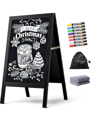 Photo 1 of A Frame Chalkboard Sign, 40"x20" Extra Large Sidewalk Chalk Board, Wooden Standing ChalkBoards Set with Markers, Double-Sided Magnetic Blackboard for Cafés, Weddings, Party Guide, Black