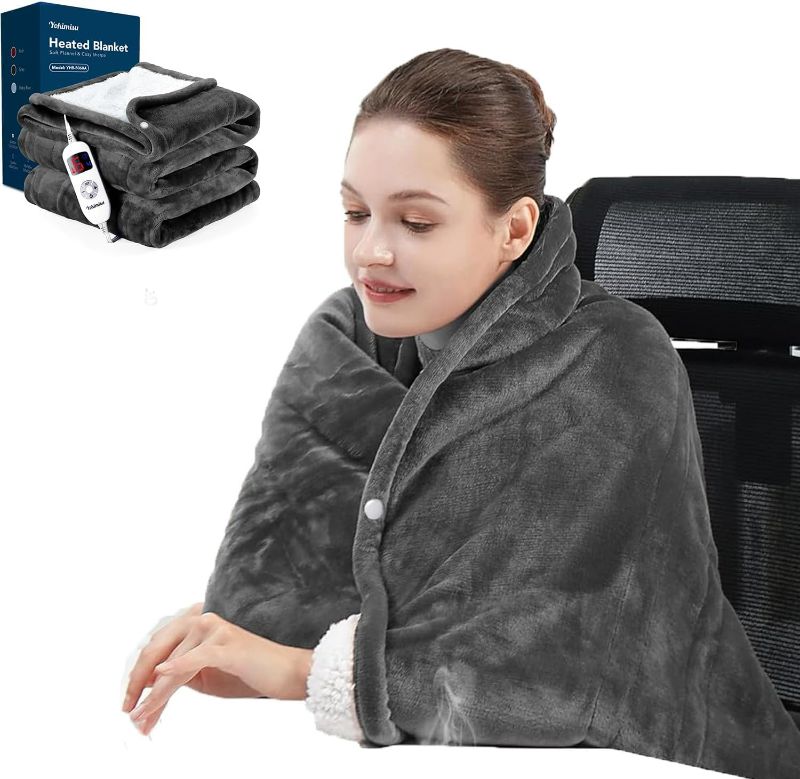 Photo 1 of Heated Blanket, Electric Blanket with 2 Wearable Buttons, 50x60 Inches Wearable Heated Blanket, 6 Heating Levels & 4 Options Auto Off, for Office, Home (Grey)