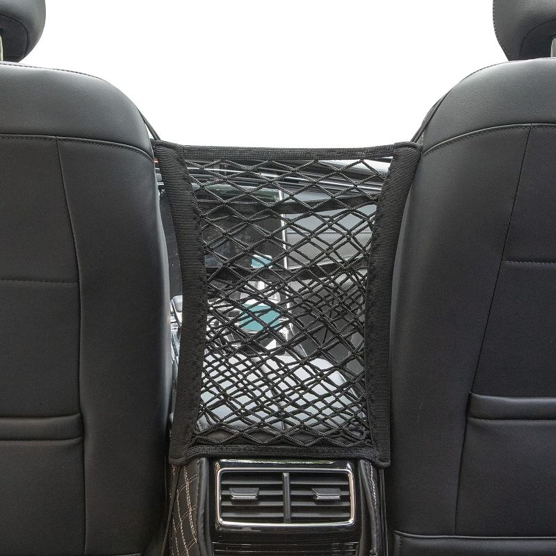 Photo 1 of 2 pack 2 Set 3 Layer Car Net Pocket, Car Net Pocket Handbag Holder, Four-Side Elasticity Car Purse Net, Car Net Barrier between Front Seats for Backseat Kids Dogs or Pets