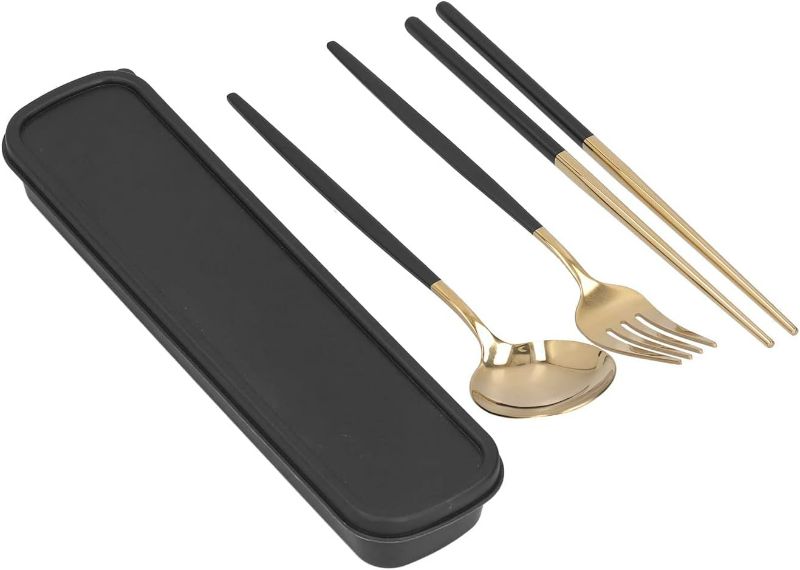 Photo 1 of 3pcs Portable Utensils Fork Spoon Chopsticks with Stainless Steel Travel Cutlery Set for Workplace Picnic Camping Tableware Flatware Outdoor