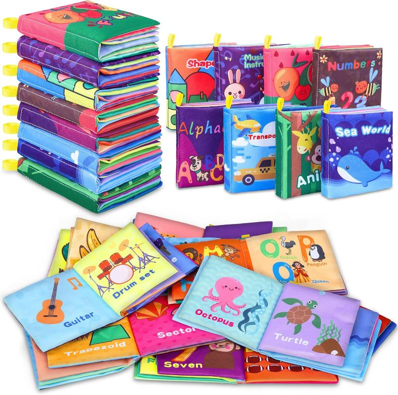 Photo 1 of Baby Bath Books, Nontoxic Fabric Soft Baby Cloth Books, Early Education Toys, Waterproof Baby Books for Toddler, Infants Perfect Shower Toys, Kids Bath Toys Birthday Gift (Pack of 8)