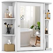 Photo 1 of Tangkula Bathroom Medicine Cabinet with Mirror, Wall Mounted Bathroom Storage Cabinet w/Mirror Door & 6 Open Shelves, Adjustable Shelves, Mirrored Bathroom Wall Cabinet (White)