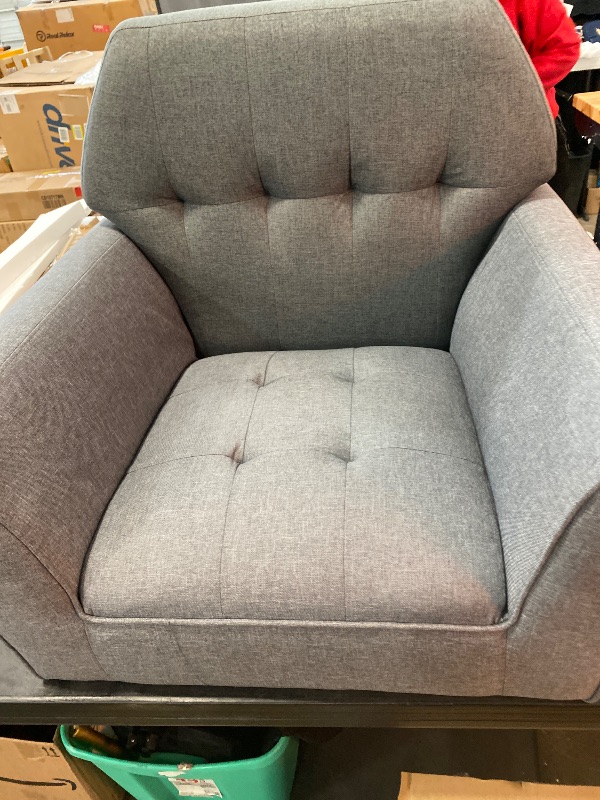 Photo 1 of Kingfun Accent Chairs for Bedroom, Midcentury Modern Accent Arm Chair for Living Room, Linen Fabric Comfy Reading Chair, Tufted Comfortable Sofa Chair, Upholstered Single Sofa, Grey