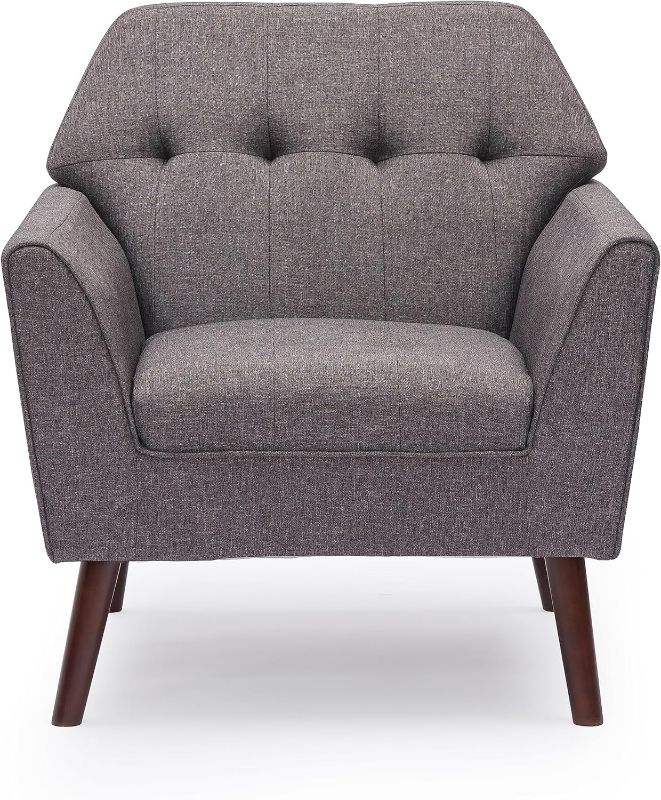 Photo 1 of Kingfun Accent Chairs for Bedroom, Midcentury Modern Accent Arm Chair for Living Room, Linen Fabric Comfy Reading Chair, Tufted Comfortable Sofa Chair, Upholstered Single Sofa, Grey