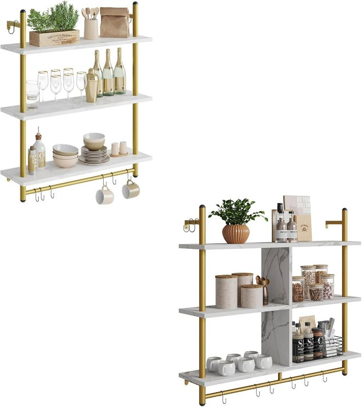 Photo 1 of Bestier Floating Pipe Shelving Kitchen Shelves 3 Tier Bundle, White Marble