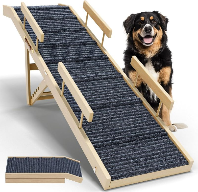 Photo 1 of Large Dog Ramp for Couch, Adjustable Dog Ramps for Dogs to Get on Bed, 63" Foldable Dog Ramp for Small Dogs and Large Dogs, Non-Slip Rug Surface, Extra Wide Dog Ramp for Car