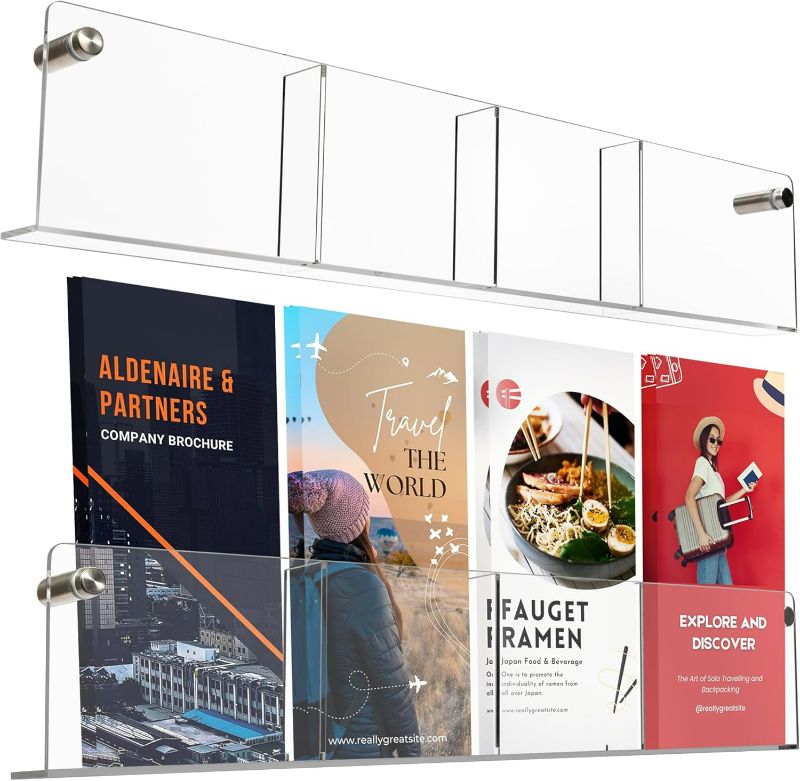 Photo 1 of Acrylic Brochure Holder Wall Mount - Aesthetic Design, Optimized Shape, Pamphlet Holder Wall Mount - Perfect for Flyer Stand, Wall Brochure Holder - Ideal for Shop Owners & Professionals (4 Pockets)