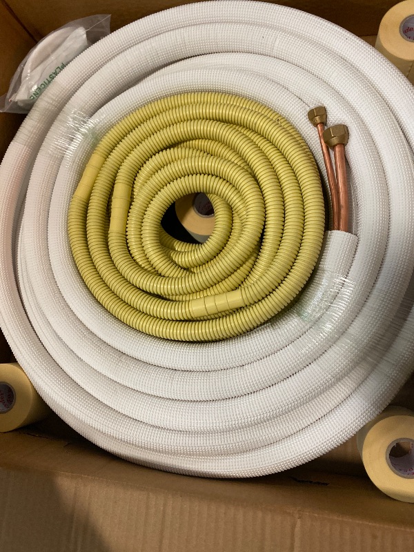 Photo 2 of 33 Ft Mini Split Line Set,Air Conditioning Copper Tubing Pipe Extension,1/4" & 3/8" 3/8" PE Thickened for AC and Heating Equipment Insulated with Nuts. (1/4+3/8)