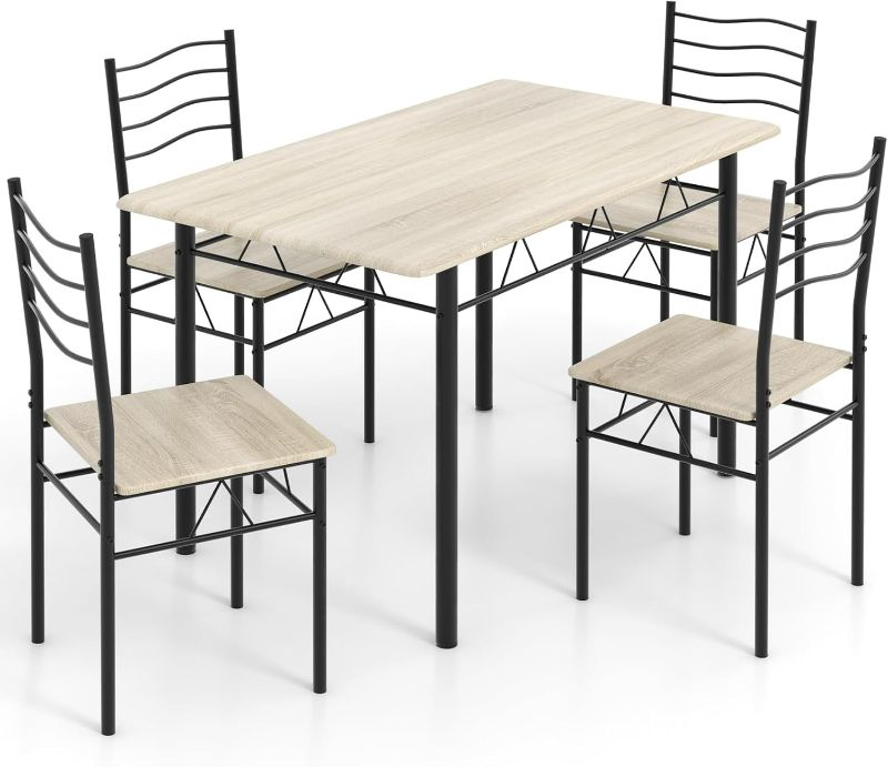 Photo 1 of Casart 5 PCS Dining Table Set Counter Height Table and Chairs Set W/Steel Structure Dining Desk, 4 High Backrest Chairs & Anti-Slip Pads Dining Furniture Set for Kitchen and Restaurant(Beech Wood)