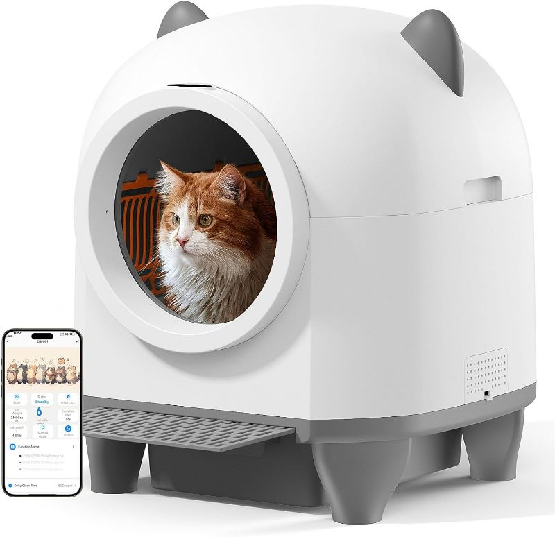 Photo 1 of Self Cleaning Cat Litter Box - 80L Large Automatic Litter Box, Multi cat can use, 1 Roll Garbage Bags, App Control, Automatic Cat Litter Box Self Cleaning, aWhite