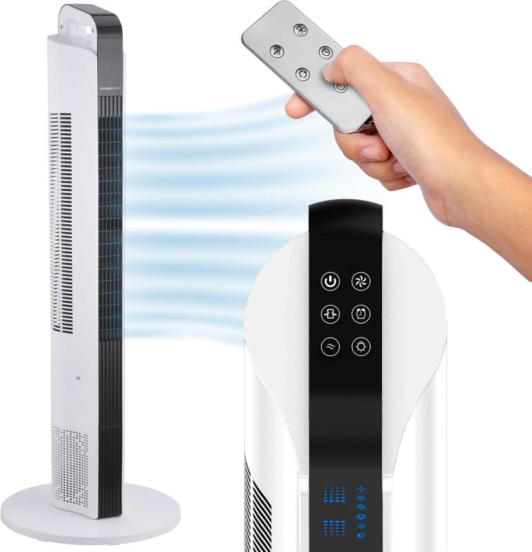 Photo 1 of 42” Oscillating Tower Fan, 3 Speed Portable Fan Tower With Remote Control, Quiet Operating Floor Fan for Bedroom with 7.5 Hr Auto Off Timer, Modern Design Room Cooling Fan For Home & Office