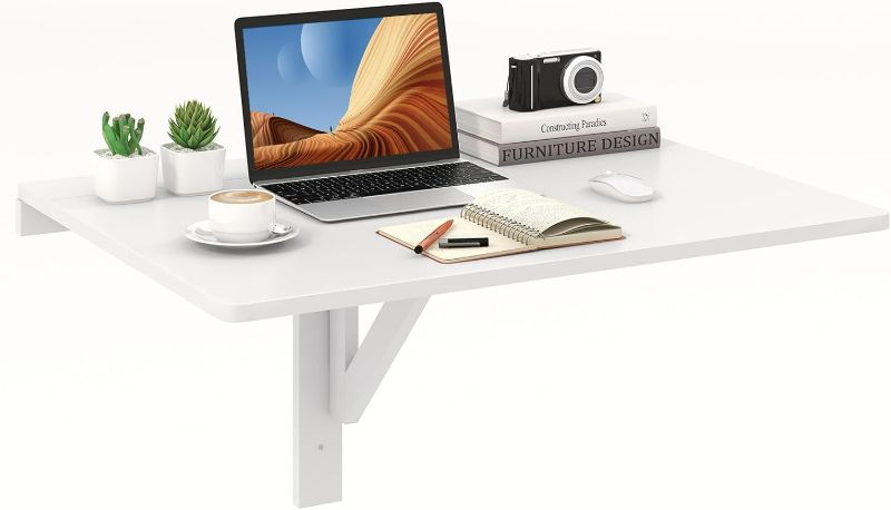 Photo 1 of Tangkula 31.5" x 23.5" Wall Mounted Table, Folding Wall Mounted Murphy Desk Drop-Leaf Table, Space Saving Fold Down Floating Desk for Study, Bedroom, Bathroom or Laundry Room, White