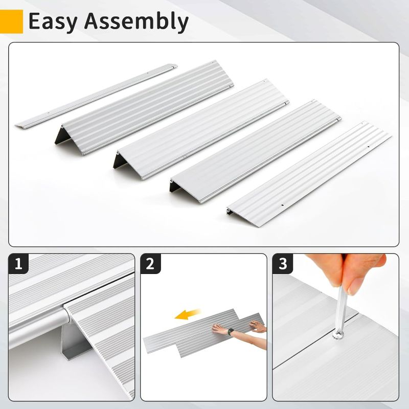 Photo 1 of IRONMAX Door Threshold Ramp w/Non-Slip Surface, 4" Rise Aluminum Entry Ramp for Doorway, Adjustable Door Ramps for Wheelchairs, Scooters, Rollators & Power Chairs, 700 lbs Load Capacity (4 Inch