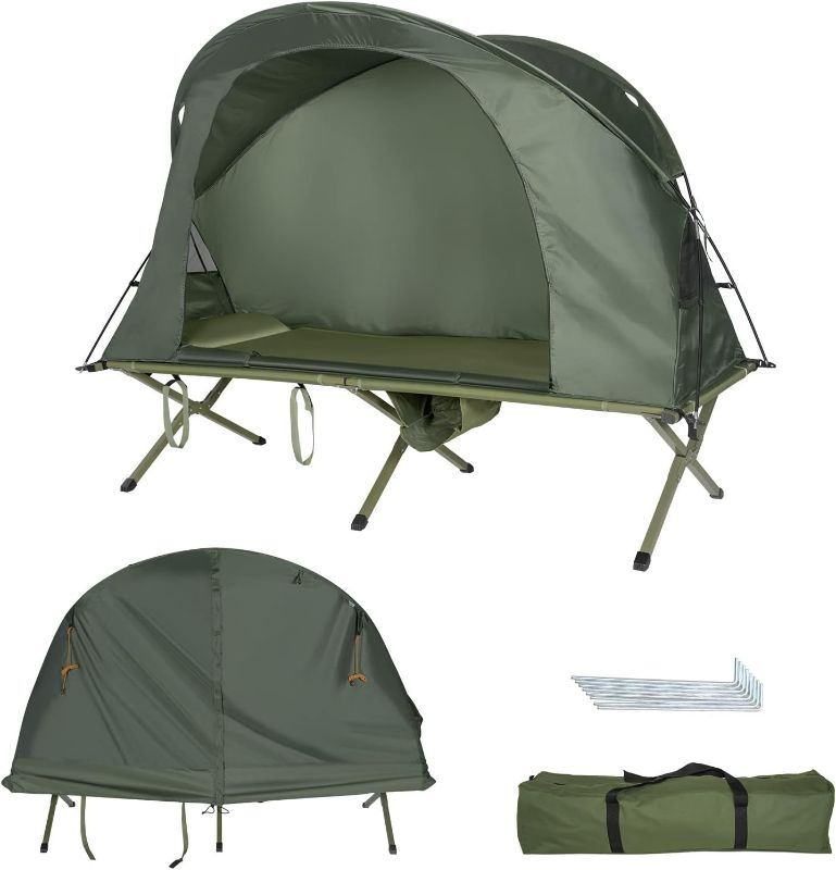 Photo 1 of Tangkula 4-in-1 Camping Cot Tent, Foldable Off Ground Elevated Tent Set for 1 Person, Portable Tent with Waterproof External Cover, Air Mattress & Carrying Bag, Ideal for Outdoor Hiking, Camping