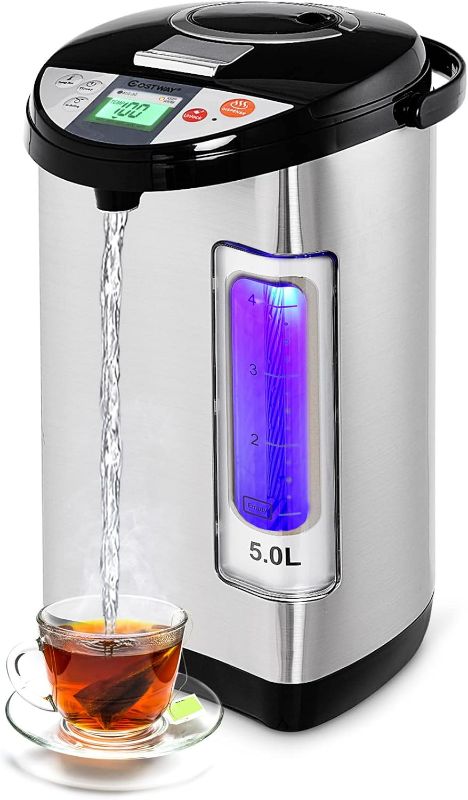 Photo 1 of COSTWAY Instant Electric Hot Water Boiler and Warmer, 5-Liter LCD Water Pot with 5 Stage Temperature Settings, Safety Lock to Prevent Spillage, Stainless Steel Hot Water Dispenser