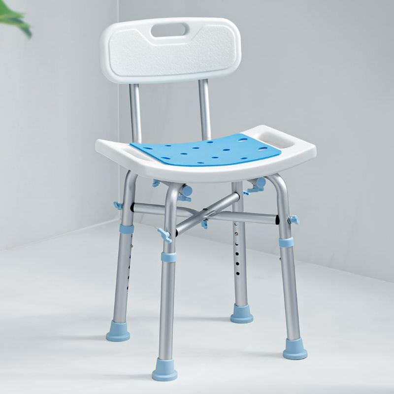 Photo 1 of OasisSpace Heavy Duty Shower Chair with Back 500lb, EVA Padded Bath Seat with Height Adjustable Tube- Medical Tool Free Anti-Slip Shower Bench Bathtub Stool for Elderly, Senior, Handicap & Disabled