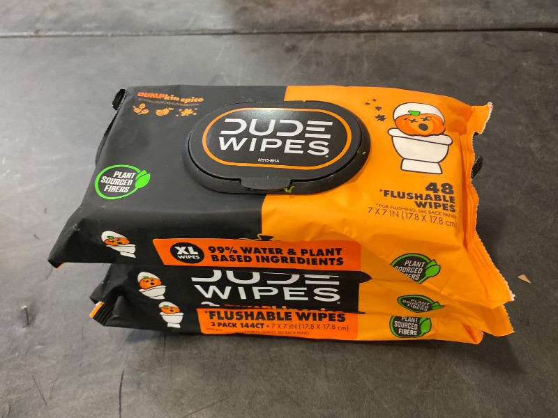 Photo 2 of DUDE Wet Wipes- Flushable - DUMPkin Spice with Clove, Nutmeg, and Other Fall Pumpkin Spice Scents - Septic and Sewer Safe Butt Wipes For Adults, Extra Large - 3 Pack, 144 Wipes