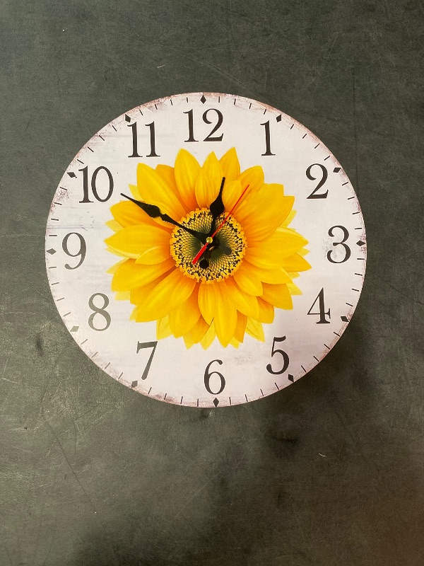 Photo 2 of Sunflower Flower Wall Clock Beautiful Yellow Floral Blooming Nature Bright 10 Inch Silent Non Ticking Battery Operated Clock Vintage Round Clock for Living Room Bedroom Bathroom Office Decor