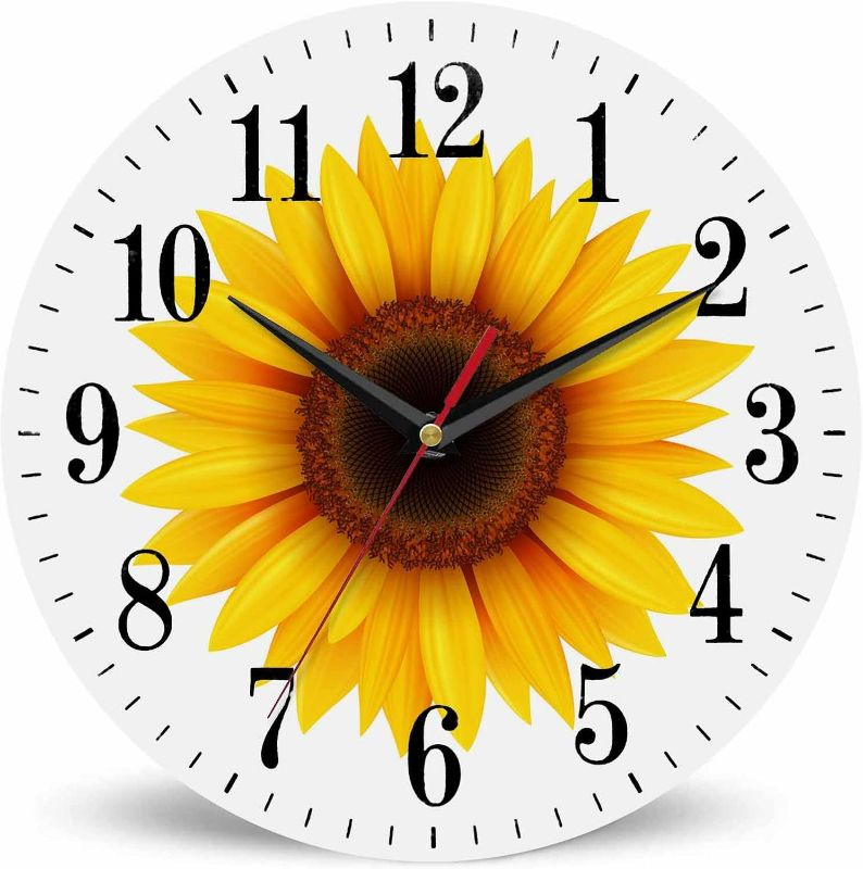 Photo 1 of Sunflower Flower Wall Clock Beautiful Yellow Floral Blooming Nature Bright 10 Inch Silent Non Ticking Battery Operated Clock Vintage Round Clock for Living Room Bedroom Bathroom Office Decor