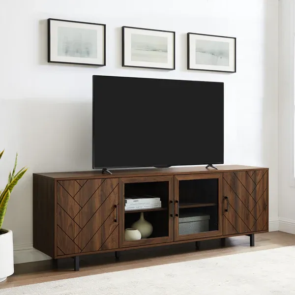 Photo 1 of 70” Herringbone 4-door TV console -dark walnut 
