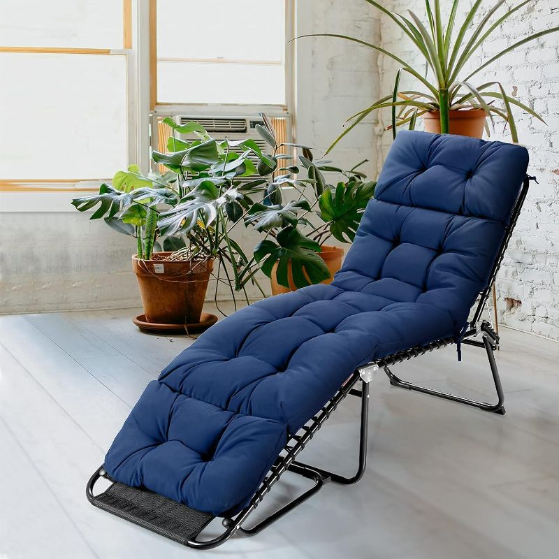 Photo 1 of Chair, 72” x 22” x Chaise Lounge w/4 String Ties, Thickened, Tufted Patio Recliner for Outdoor Indoor Cushions, Navy