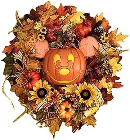 Photo 1 of Pumpkin Mickey Wreath Decor Halloween Thanksgiving Front Door Decoration Outside Holiday Party Hanging Ornaments Plastic (Color : 2)