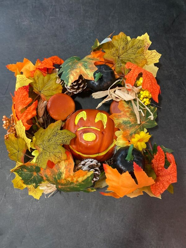 Photo 2 of Pumpkin Mickey Wreath Decor Halloween Thanksgiving Front Door Decoration Outside Holiday Party Hanging Ornaments Plastic (Color : 2)