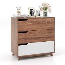 Photo 1 of Costway 3-Drawer Farmhouse Wooden Dresser with Bedside Table Storage Organizer, Rustic Brown