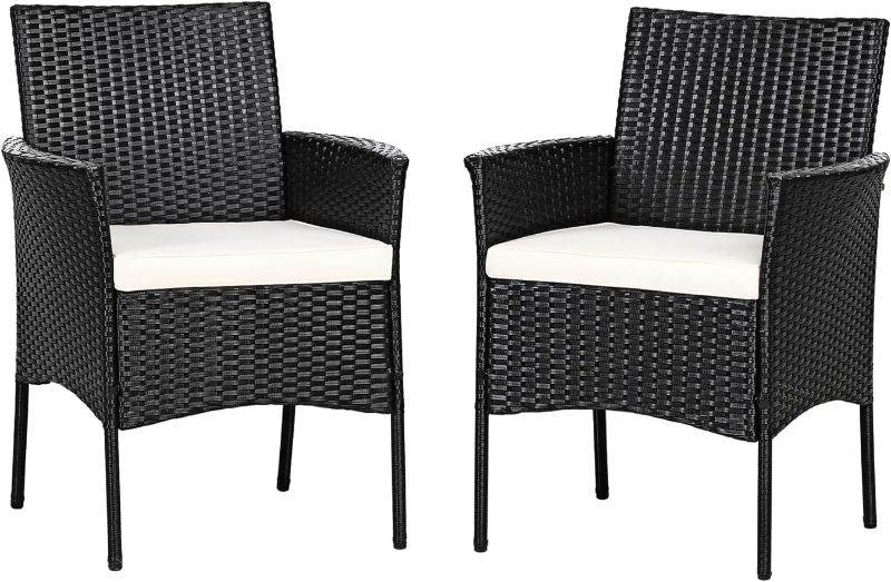 Photo 1 of 2 Pieces Patio Wicker Chairs with Cozy Seat Cushions