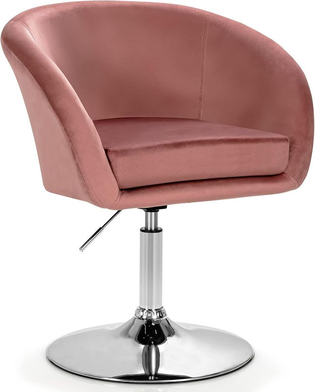 Photo 1 of COSTWAY Vanity Chair, Height Adjustable Modern Velvet Makeup Chair with Chrome Frame, Round-Back, Comfortable Swivel Accent Leisure Chair for Living Room, Bedroom (Pink)