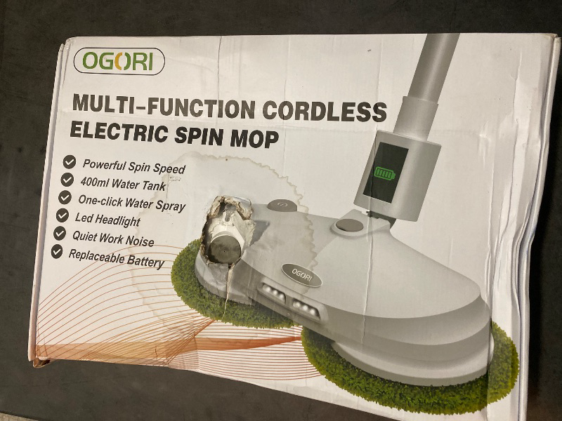 Photo 1 of OGORI Cordless Electric Spin Mop - Dual-Motor Floor Cleaner Machine with Water Spray and LED Headlight - Electric Mops for Floor Cleaning with 400ml Water Tank and 2 Detachable Batteries