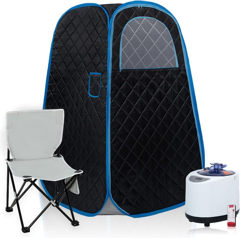 Photo 1 of Foldable Portable Steam Sauna, Personal Sauna Tent for Home SPA with 1000w 2.2L Steamer, Folding Chair, Remote Control, Black