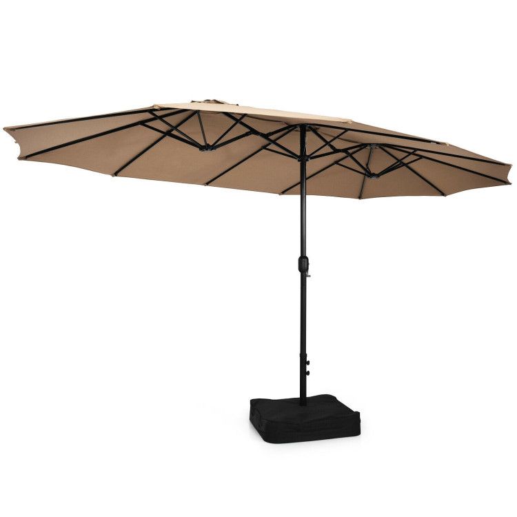 Photo 1 of 15 Feet Double-Sided Twin Patio Umbrella with Crank and Base