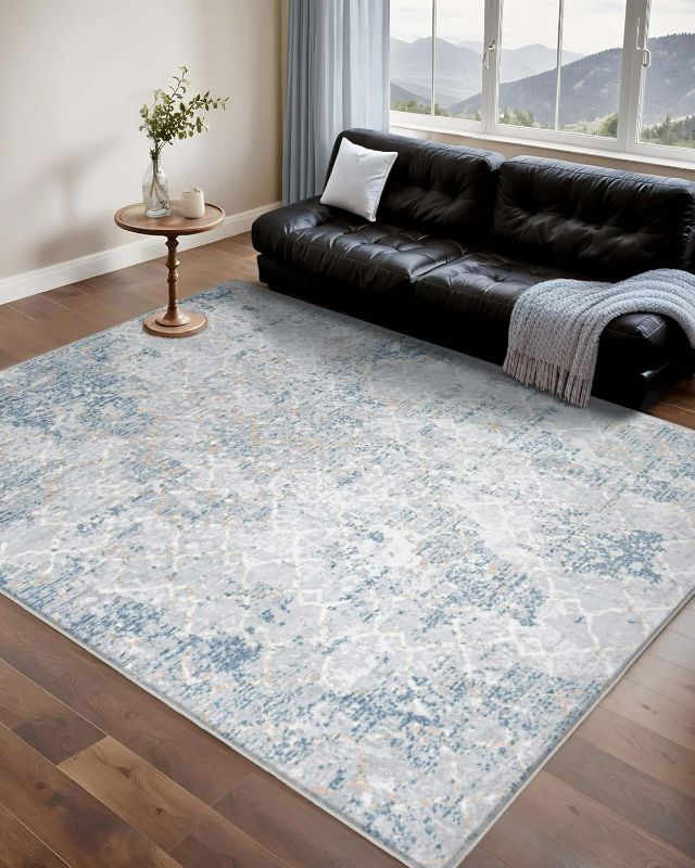 Photo 1 of Area Rugs for Living Room 8x10 High Traffic Carpet with Non Slip for Dining Room Bedroom Low Pile Modern Fade Resistant Washable Floor Cover Indoor Area Mats (Blue/Teal)