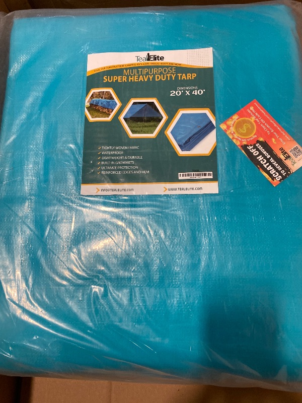 Photo 2 of 20x40 Heavy Duty Tarp Waterproof - 12mil Thick Pool Tarp Cover - 20x40 Tarp UV Resistant, Rip & Tear Proof with Metal Grommets – Blue Tarp Multipurpose Use for Camping, Tent, Boat, RV, Car