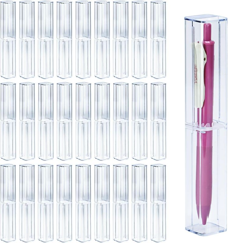 Photo 1 of 25 Pack Clear Pen Gift Box Empty, Acrylic Clear Pen Gift Box Empty Plastic Reusable Pen Storage Container Case Transparent Pencil Pen Collection Set for Small Business School Office Supplies