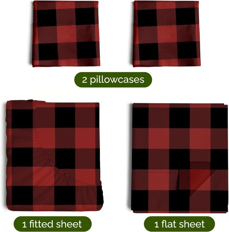 Photo 1 of Christmas Sheets Queen - Buffalo Plaid - 4 Piece Deep Pocket - Christmas Sheet Set - Soft Wrinkle Free - Holiday Sheets - Winter Bed Sheets - Cute Winter Holiday Sheets - Red And Black Plaid Sheets