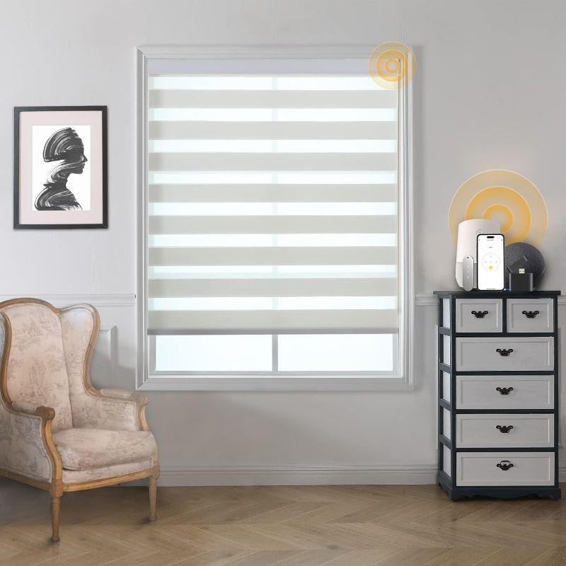 Photo 1 of Motorized Zebra Blinds Smart Blinds with Remote Electric Shades for Indoor Windows Light Filtering Automatic Dual Layer Horizontal Shades Compatible with Google Alexa