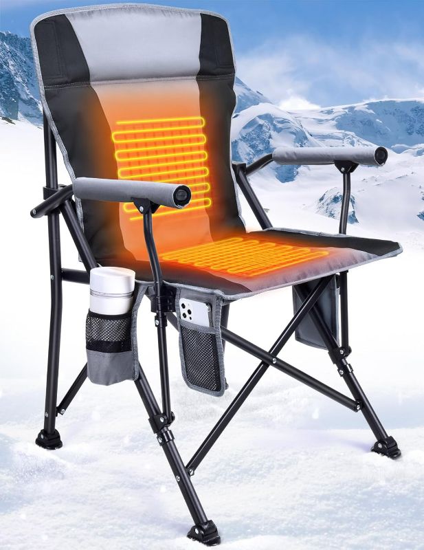 Photo 1 of Heated Camping Chair for Adults, Heats Back and Seat, 3 Heat Levels, Fully Padded Heated Folding Chair for Outdoor Sports with Cup Holder, Rich Pockets, Battery NOT Included