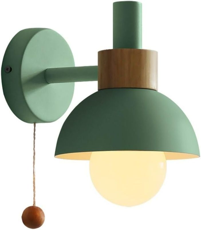 Photo 1 of 1-Light Nordic Bathroom Wall Sconce with Pull Chain Switch, Modern Vanity Wall Lamp with Spherical Frosted Glass Shade, Bedside Wall Lights for Mirror Kitchen Living Room Hallway Cabinet Porch(Green)