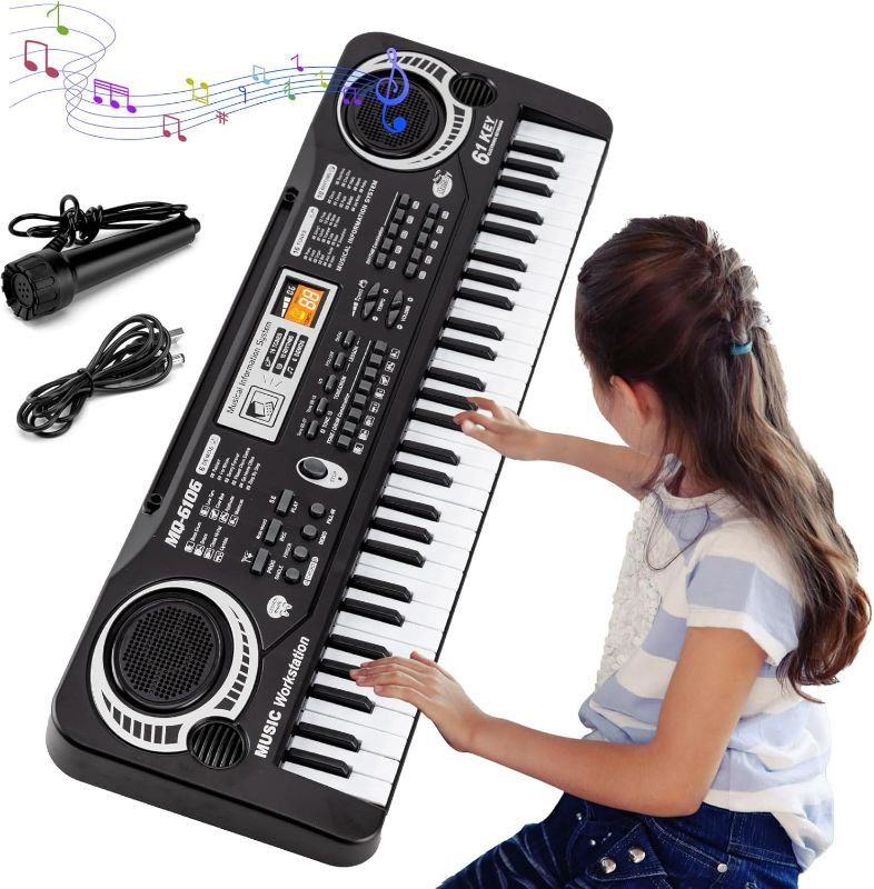 Photo 1 of 61 Key Piano Keyboard for Kids with Microphone, Electronic Music Toy for Beginners, 16 Tones, 10 Rhythms, 6 Demos, Built-in Recording, Perfect Christmas or Birthday Gift for Ages 3+