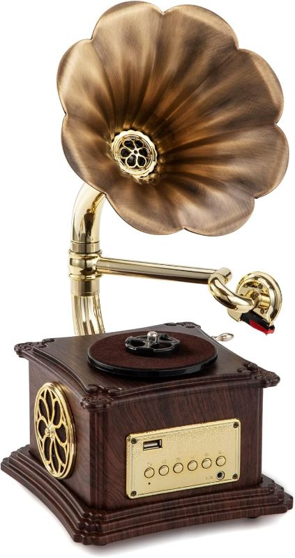 Photo 1 of ( white ) box Mini Vintage Retro Phonograph Gramophone Vinyl Record Player Stereo Speakers 3.5mm Audio Blue Tooth 4.2/ Aux-in/Aux-Out/USB Input/FM 