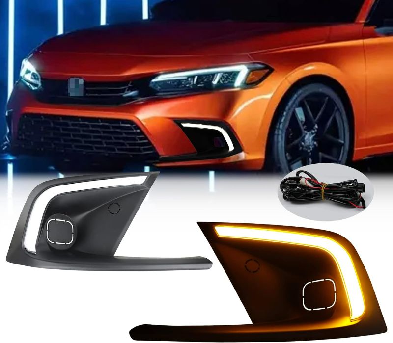 Photo 1 of Switchback White/Amber LED Front Fog Daytime Running Lamp Dynamic Sequential LED Turn Signal Light Function Compatible with Honda CIVIC 11th 2022 LX EX Touring Sport